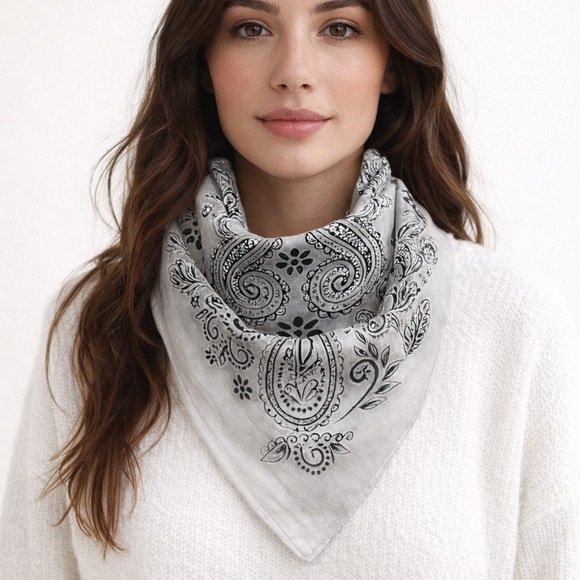 Bandana square scarf - Ecru Beige Bandana Pattern Scarf